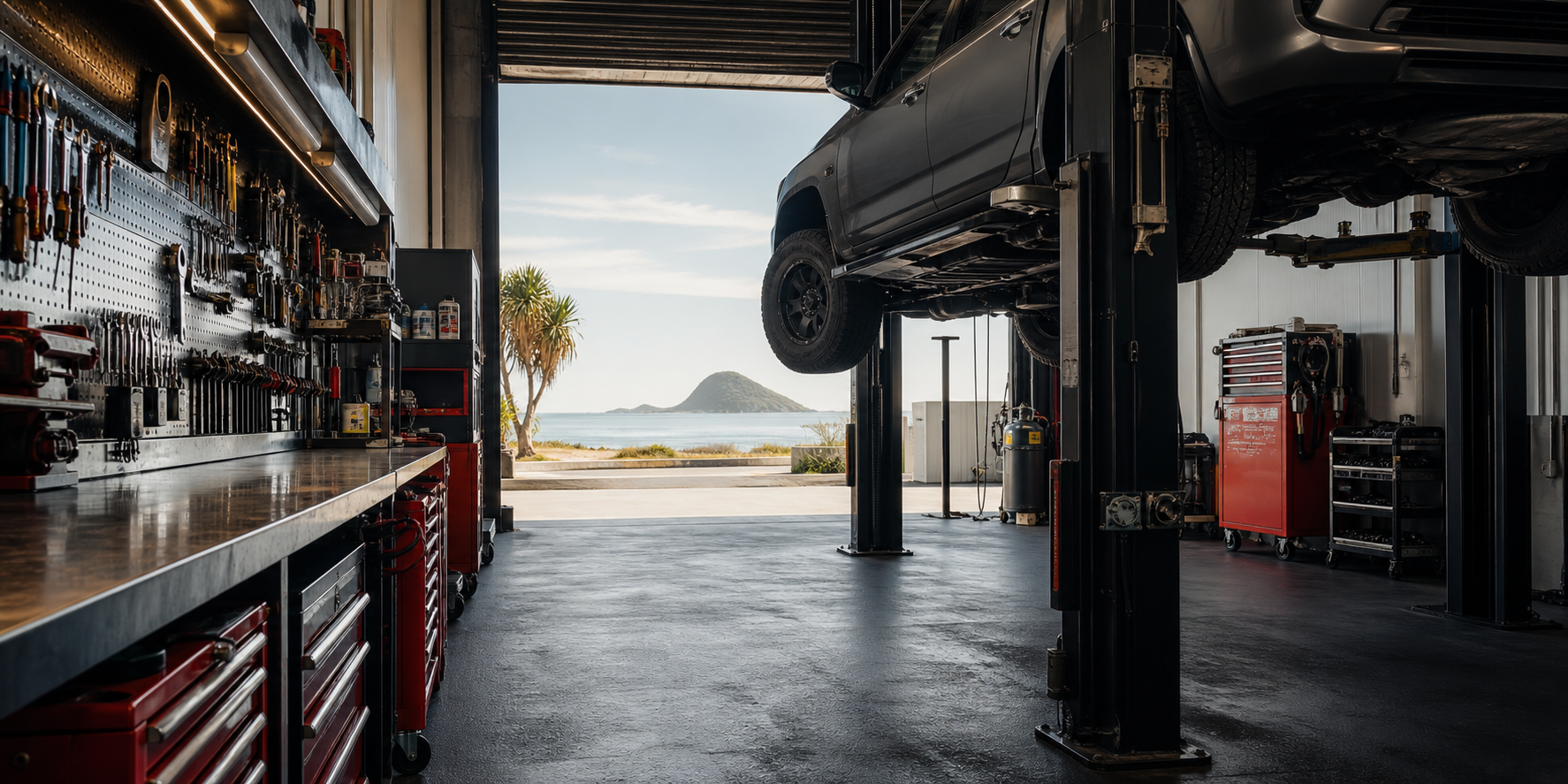 Generated placeholder image of a clean independent automotive workshop bay.